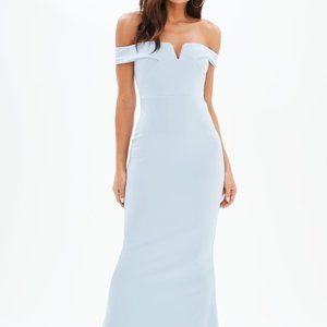 Blue Bardot Scuba Fishtail Maxi Dress